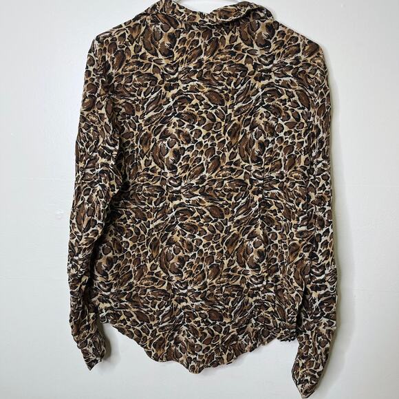 Vintage Allison Taylor 100% Silk Leopard Blouse Large Brown Animal Print - Picture 2 of 4